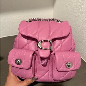 Coach Pink Quilted Backpack with Silver Hardware